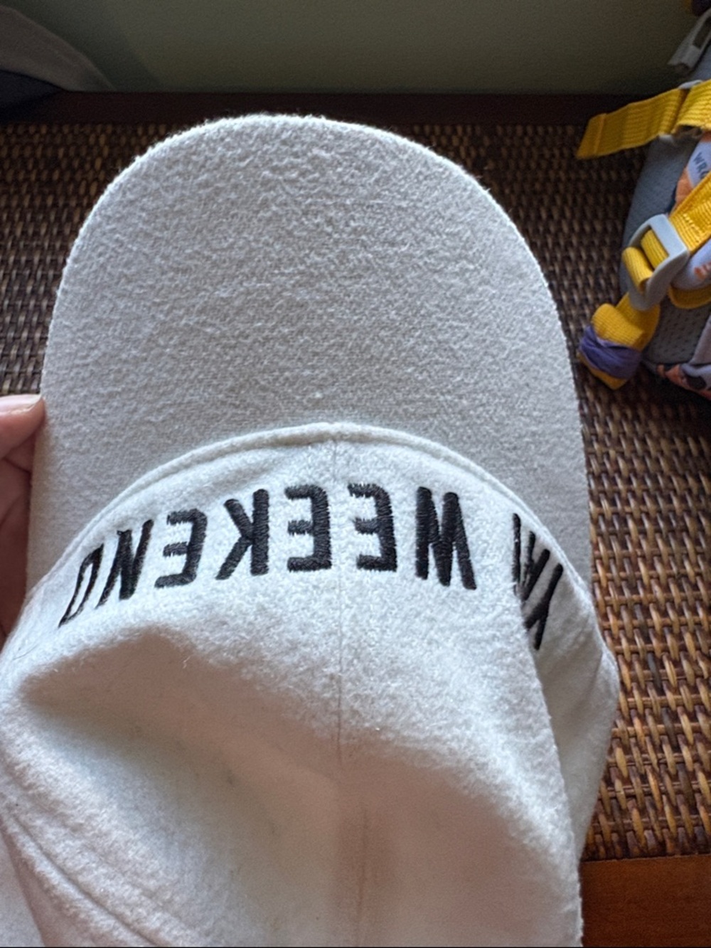 Express Cream Baseball Cap with Black “Yay Weekend” Text - Picture 5 of 5